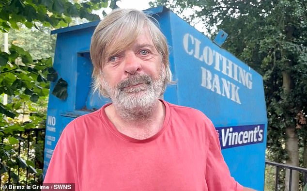 Local Community Members Force Homeless Man Nigel to Leave His Makeshift Home in a Charity Clothes Bin Near Erdington Abbey in Birmingham