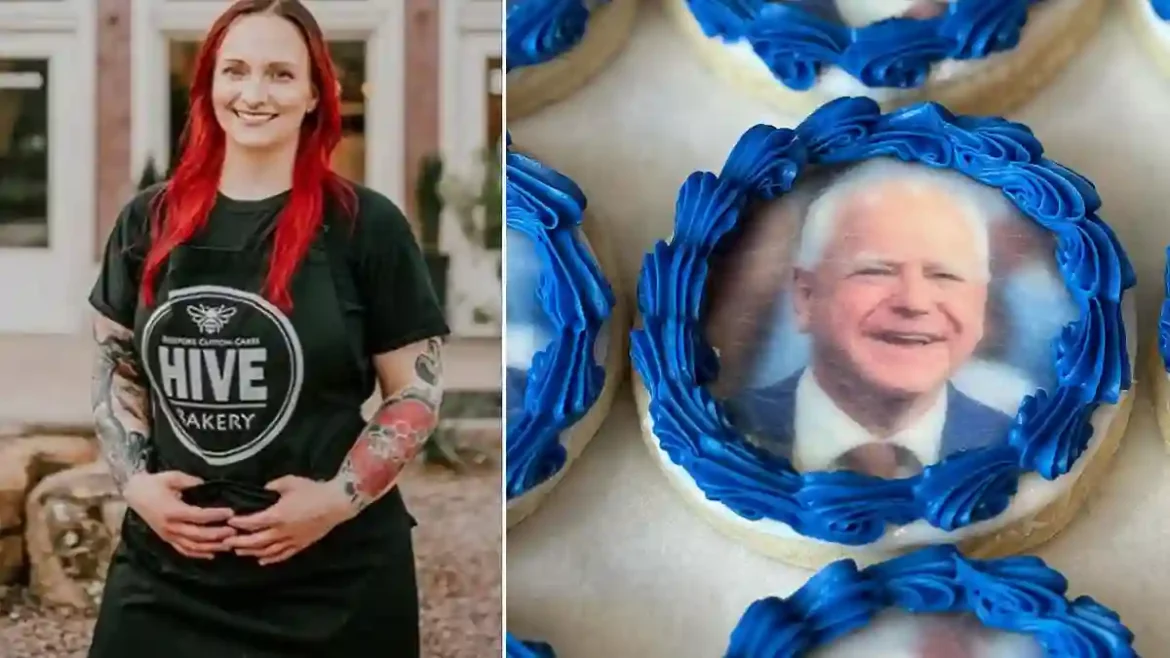 Texas Baker Haley Popp Faces Death Threats After Selling Cookies Featuring Vice Presidential Candidate Tim Walz’s Face at The Hive in Flower Mound