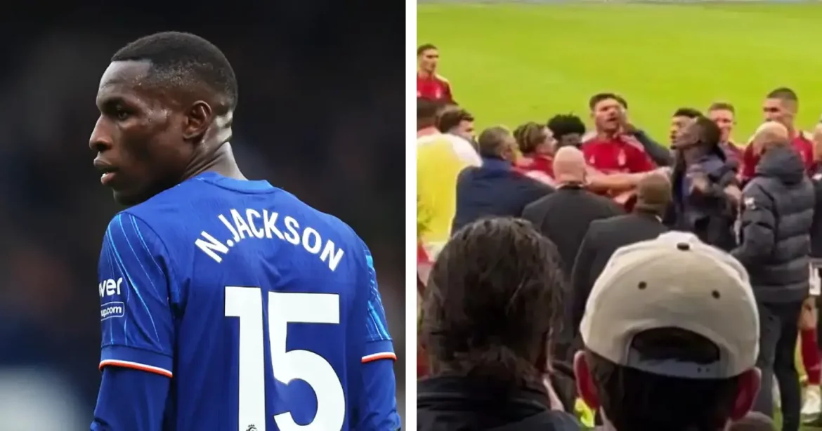 Chelsea’s Nicolas Jackson caught on video attempting to slap an opponent amid a massive scuffle during the tense 1-1 draw against Nottingham Forest at Stamford Bridge