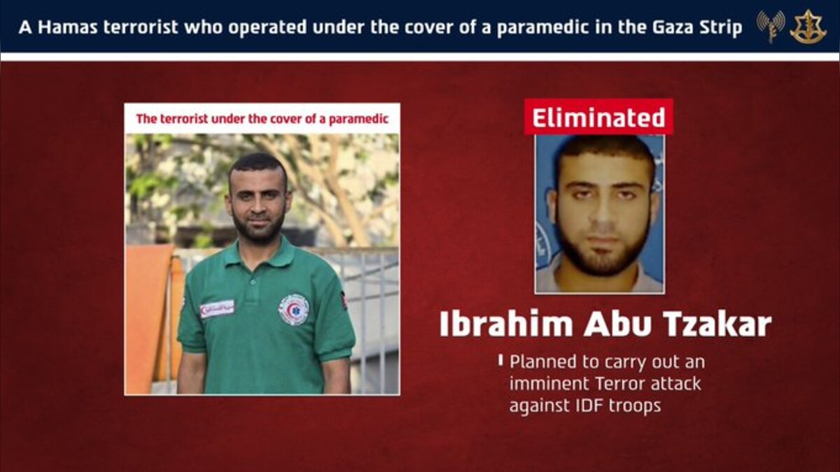 IDF Says It Killed Ibrahim Abu Tzakar, Accusing Him of Planning Attack While Posing as Paramedic